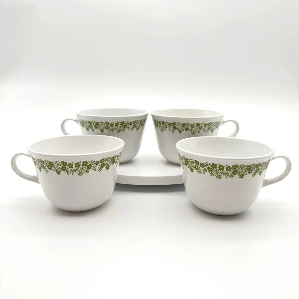 Vintage Corelle Coffee Tea Cups Spring Blossom Crazy Daisy Lot of 4 Corning 8oz